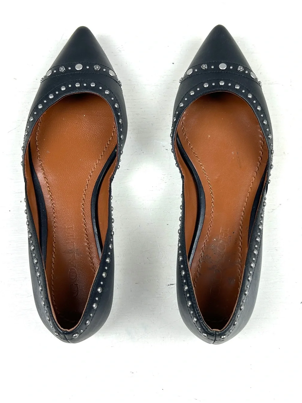 Coach Black Leather Studded Flats Women’s Size 5.5 Slip On Flat